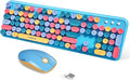 2.4GHz Wireless Keyboard and Mouse Set with Switch Button - Full-Size Keyboard - Compatible for Windows/Laptop/PC/Notebook/Smart TV and More - Blue Colorful by FOPETT