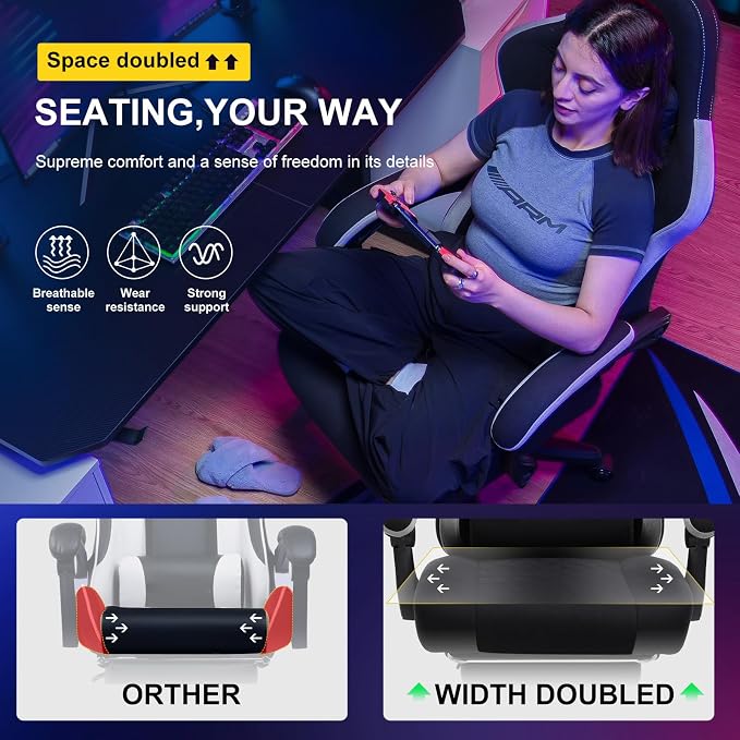 GTPLAYER Gaming Chair, Computer Office Chair with Pocket Spring Cushion, Linkage Armrests and Footrest, High Back Ergonomic Computer Chair with Lumbar Support Task Chair with Footrest(Black) - Image 7