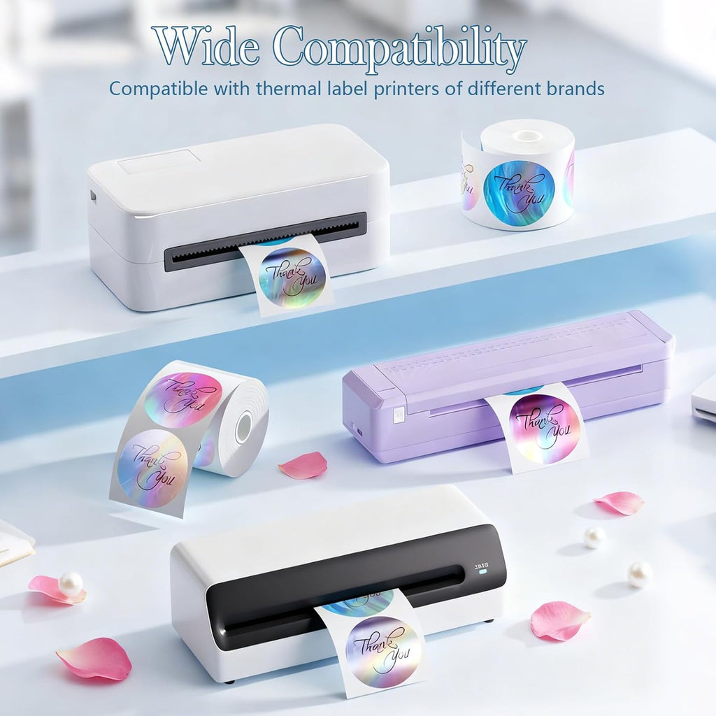 2-Inch Round Holographic Thermal Sticker Labels, with Rainbow Wave and Glitter Deign, Suitable for Every Tags, Custom DIY Logo Applications, 6 Colors (300Pcs/Roll) - Image 3