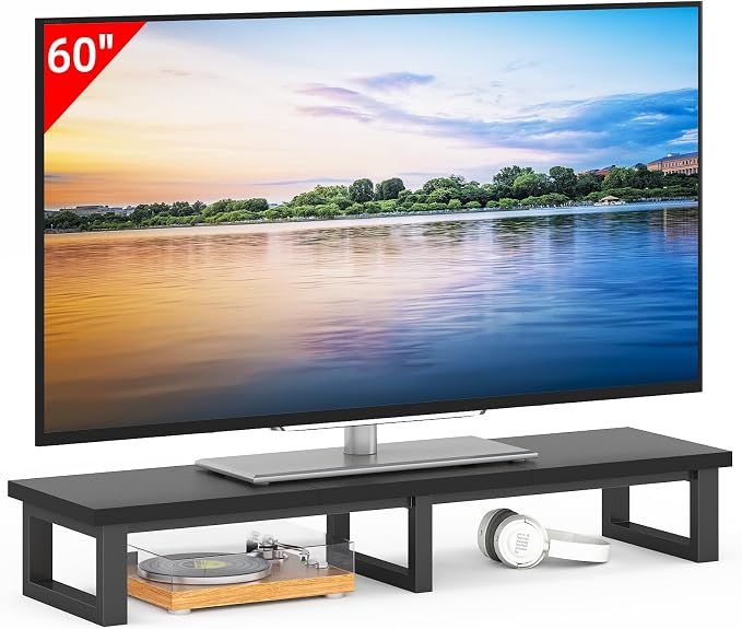YAOHUOO 45" Large TV Riser for 32-60 inch TV, TV Riser Stand Shelf,Black | Steel Legs,Tabletop TV Stand Riser for Home Office,Fit TV/Monitor/Laptop/Soundbar,7.1"Height,Holds up to 120lbs by YAOHUOO