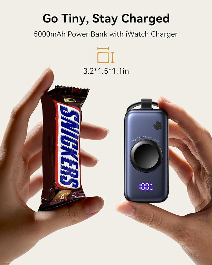 INIU 20W SnapGo Portable Charger, 5000mAh Mini Power Bank for Apple Watch | 20W Fast Charging, Travel Keychain, Built-in USB-C Cable, Flight-Safe, Battery Pack for Apple Watch, iPhone 17 etc, Blue - Image 2