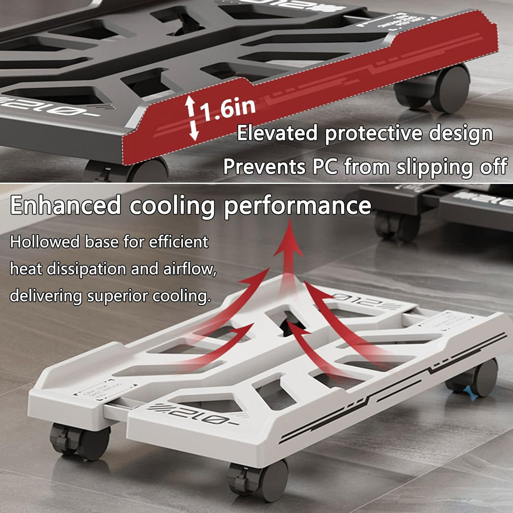 Adjustable Ventilated CPU Stand on Wheels: Mobile PC Tower Floor Cart with 4 Locking Caster Wheels, Universal Rolling Computer Holder & Under Desk Riser for Gamers, Students, Home Office (White) - Image 3