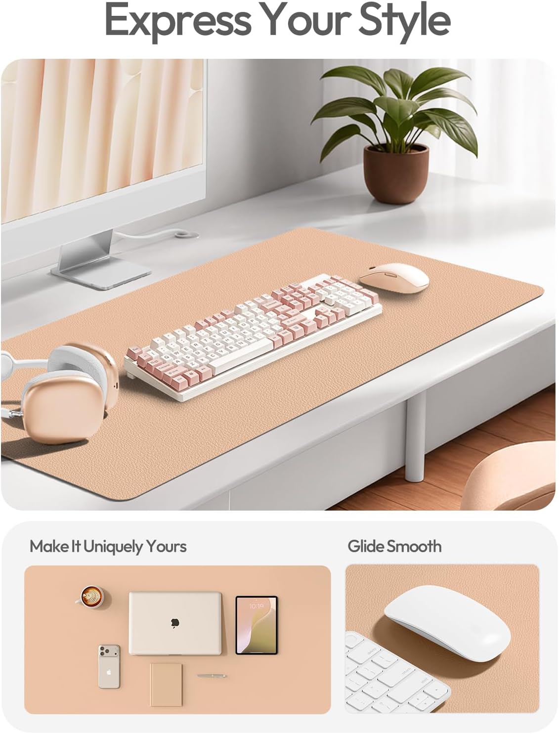 YSAGi Leather Desk Protector, Office Mat, Large Mouse Mat, Non-Slip PU Leather Blotter, Laptop Desk Mat, Waterproof Writing Pad for Office and Home(Latte, 42" x 17.2") - Image 2