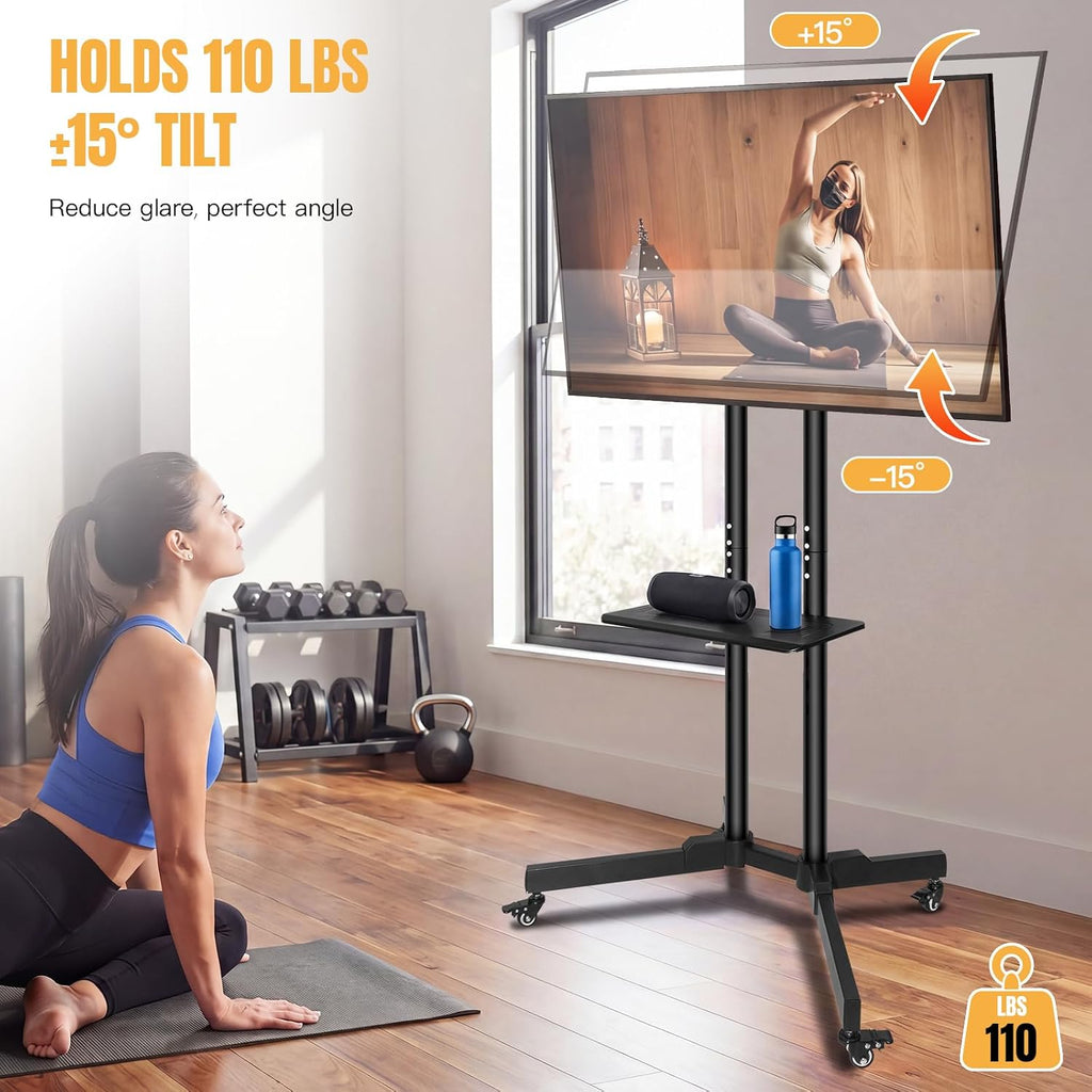Mobile TV Stand for 32-75" TVs, Rolling Cart with Wheels - Image 3