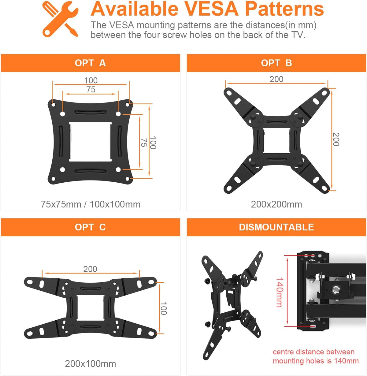 GRIFEMA Full Motion TV Wall Mount for 13-43 in TVs or Monitor, Swivel Tilt - Image 2