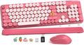 Wireless Keyboard and Mouse Combo, Round Keycaps, Magnetic Wrist Rest, Pink | Full-Size Retro Typewriter-Style Keyboard, Tilt Legs, Auto Sleep, 2.4GHz Cordless for MacOS, Windows PC, Laptop, SABLUTE CK23 by SABLUTE
