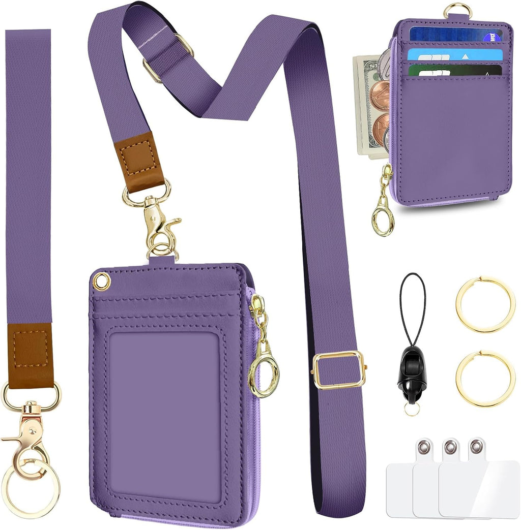 ID Badge Holder with Adjustable 2 Lanyard, RFID Blocking Lanyard Wallet by WOHAXAHOW