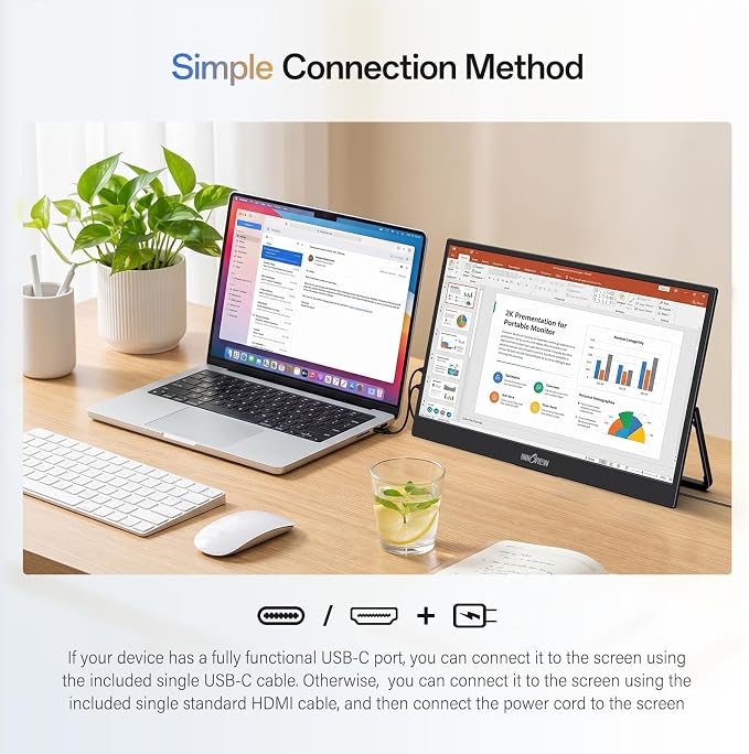 InnoView 2K Portable Monitor 15.6" QHD 100% sRGB, Built-in 180° Adjustable Stand Travel Monitor USB C Standard HDMI Ultra-Slim Portable Monitor for Laptop MacBook Phone PS5 Xbox Switch - Image 5