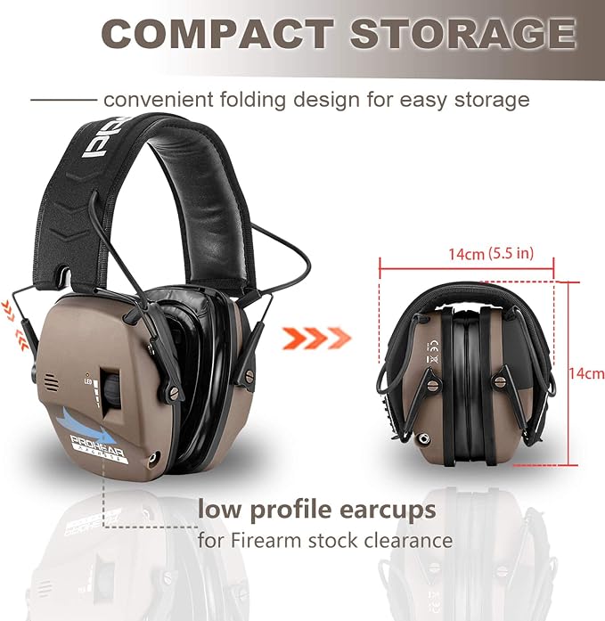 PROHEAR Digital Electronic Shooting Ear Protection Muffs with GEP02 Gel Ear Pads, Hunting 5X Sound Amplification Earmuffs, NRR 23dB Low Profile Hearing Protection for Gun Range - Brown - Image 5