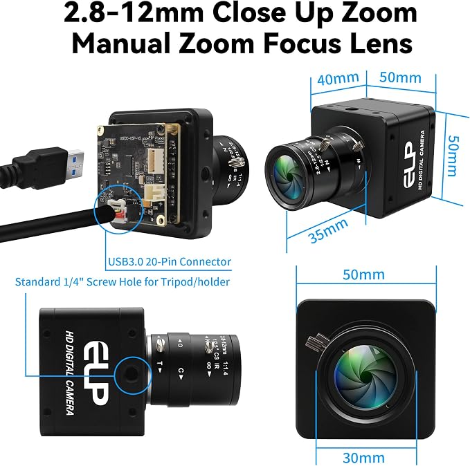 Global Shutter Color USB3.0 Camera,120FPS 200FPS Ultra High Frame Rate Webcam,1920x1200 Max Resolution with 2.8-12mm 4X Manual Zoom Lens,Plug and Play for High Speed Motion Analysis 3D Printer - Image 8