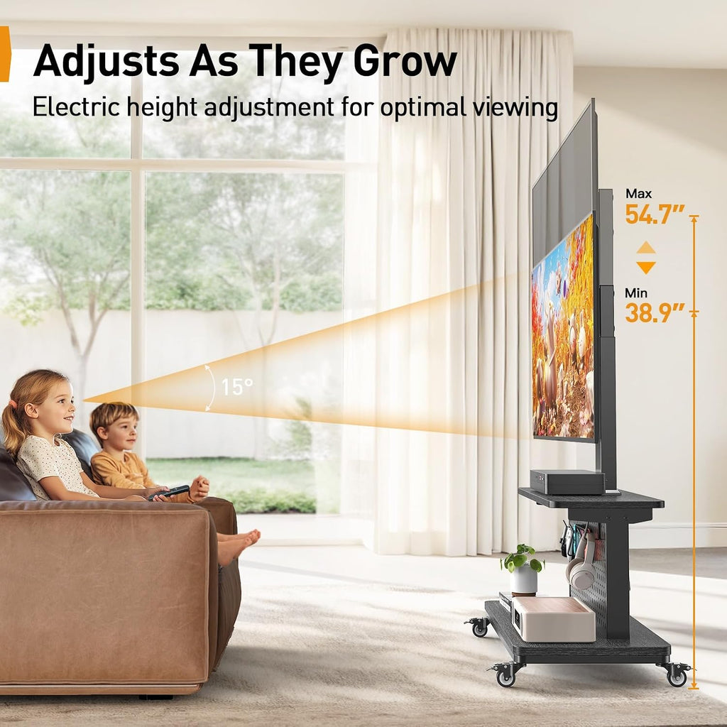 Perlegear Motorized Mobile TV Stand with Pegboard Storage for 32–80" TVs - Image 5