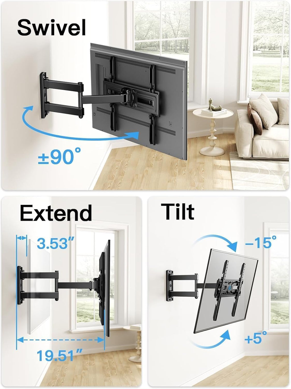 Pipishell Full Motion TV Wall Mount for Most 26-65 inch Flat & Curved TVs - Image 6