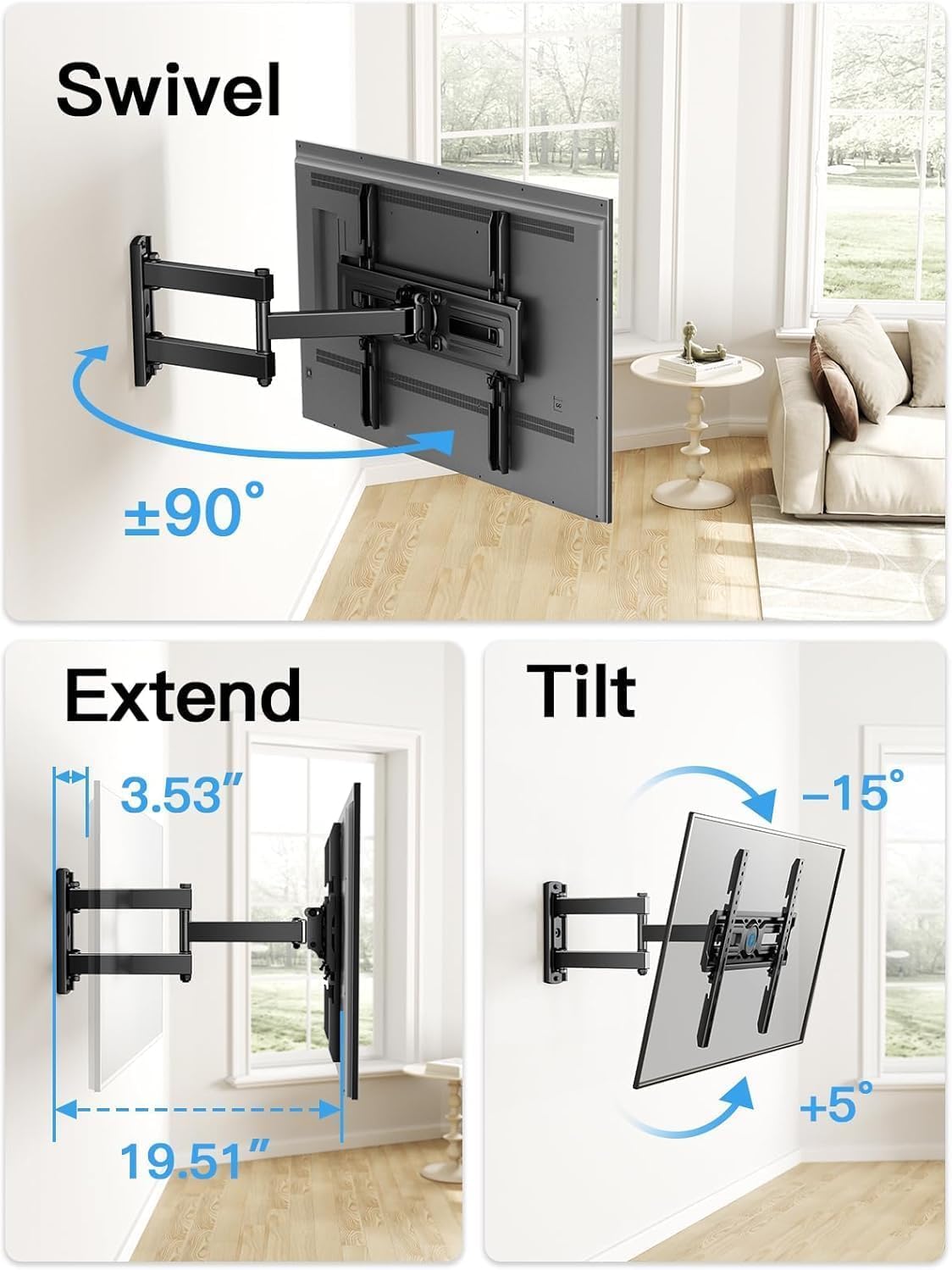 Pipishell Full Motion TV Wall Mount for Most 26-65 inch Flat & Curved TVs - Image 6