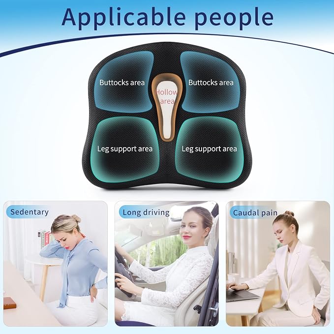 Memory Foam Seat Chair Cushion for Relieves Back Sciatica Pain Tailbone Pain Coccyx Degenerating Disc Orthopedic Osteoarthritis Prostate Cushion Low Back Pain Cushion Hip Shaping (Black mesh) - Image 6