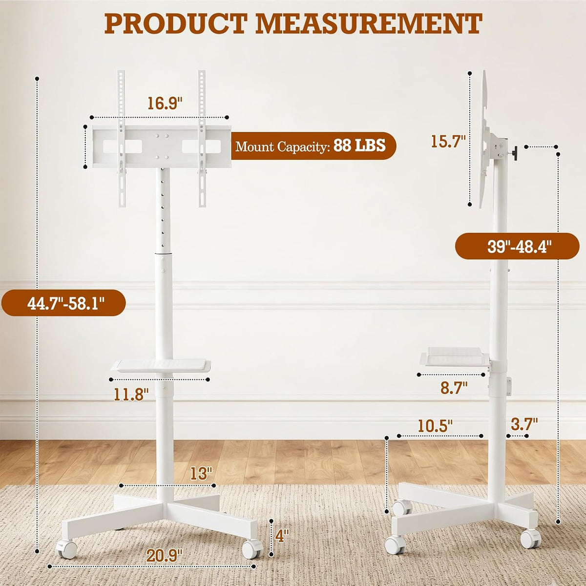 Mobile TV Stand with Wheels for 23-60 Inch Flat Curved TVs - Image 7
