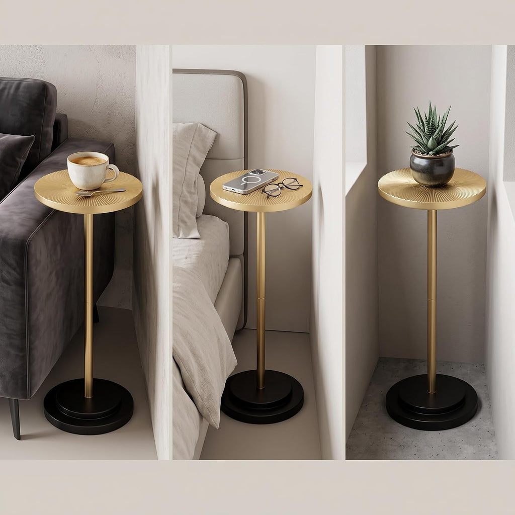 COVLON Drink Table Set of 2, Small Round Pedestal Side Table with Carved Top for Living Room, Bedroom, Small Space, Corners and Office, Gold and Black - Image 6
