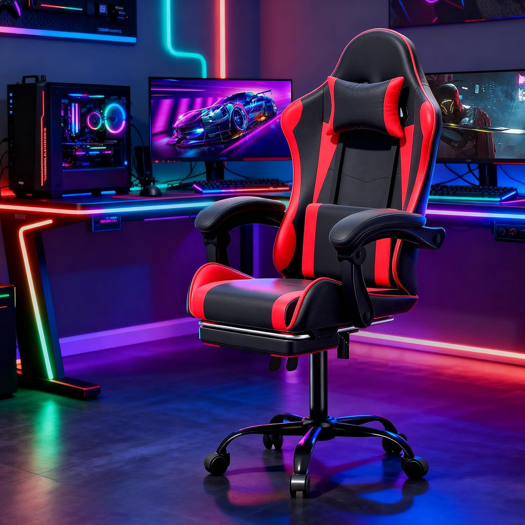 Magshion Video Gaming Computer Chair with Footrest, Red - Image 2