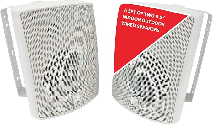 Dual Electronics LU63PW 6.5" 3-Way Indoor Outdoor Wired Speakers Pair | Weather & UV resistant, for patio, pool & garage, expansive stereo sound, easy setup, wired home speakers, white pair by DualElectronics