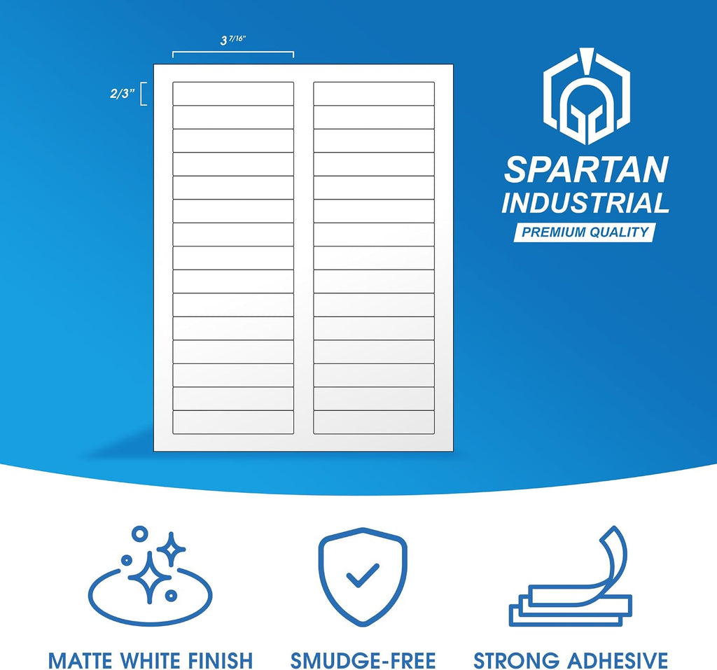 3 7/16" X 2/3" Matte White Printable Labels (250 Sheets, 7500 Stickers) - Image 2