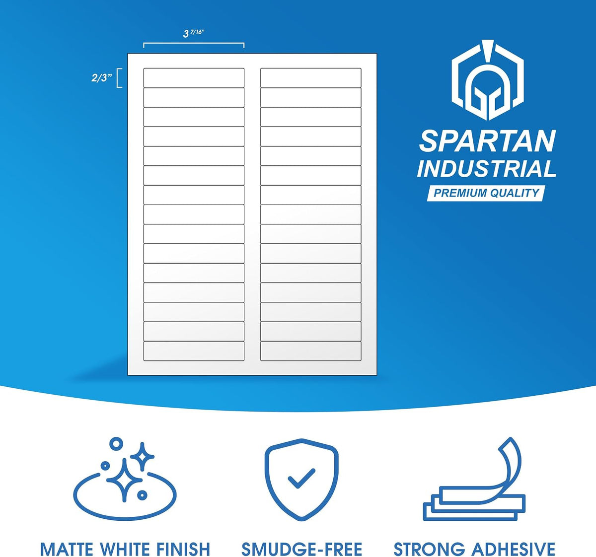 3 7/16" X 2/3" Matte White Printable Labels (250 Sheets, 7500 Stickers) - Image 2