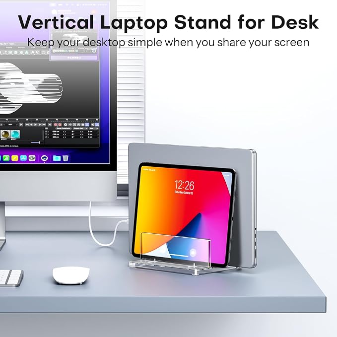 OMOTON Vertical Laptop Stand, Clear Acrylic Dual Holder for MacBook Gaming | Adjustable Width 0.43-1.38", Clear Acrylic Dual Slot Stand for Desk, Compatible with MacBook Pro/Air HP Gaming up to 17" - Image 8