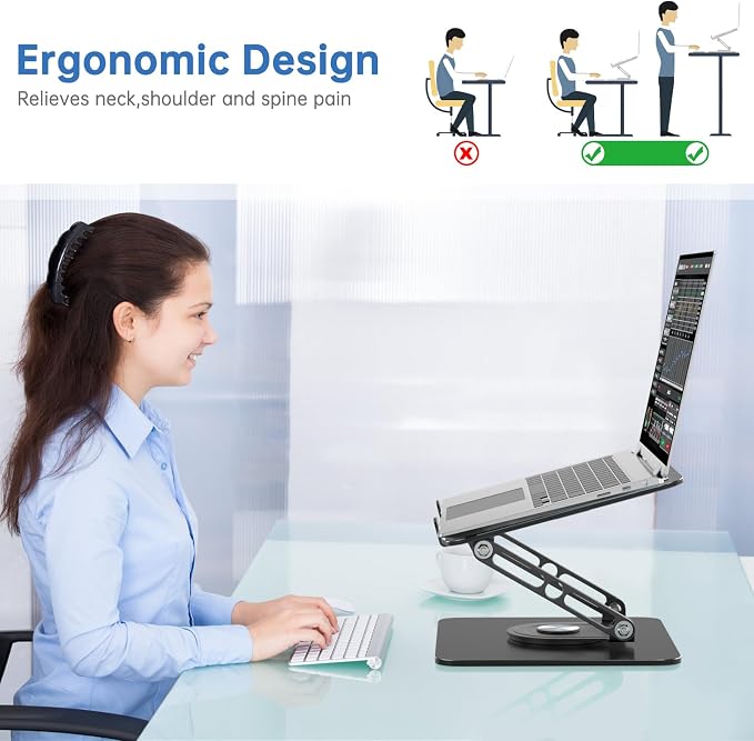 Laptop Stand for Desk Adjustable Computer Stand with 360 Rotating Base Ergonomic Laptop Riser Mount for Desk Foldable Protable Computer Desk Fits with MacBook Pro Air, - Image 6