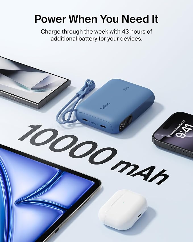 Belkin 10000mAh 20W Slim Power Bank, Digital Display, 2 USB C Ports | Fast Charging Battery Pack, iPhone 17, Air, Pro, Samsung Galaxy S25, Pixel 10, iPad, Charge 2 Devices - Image 4