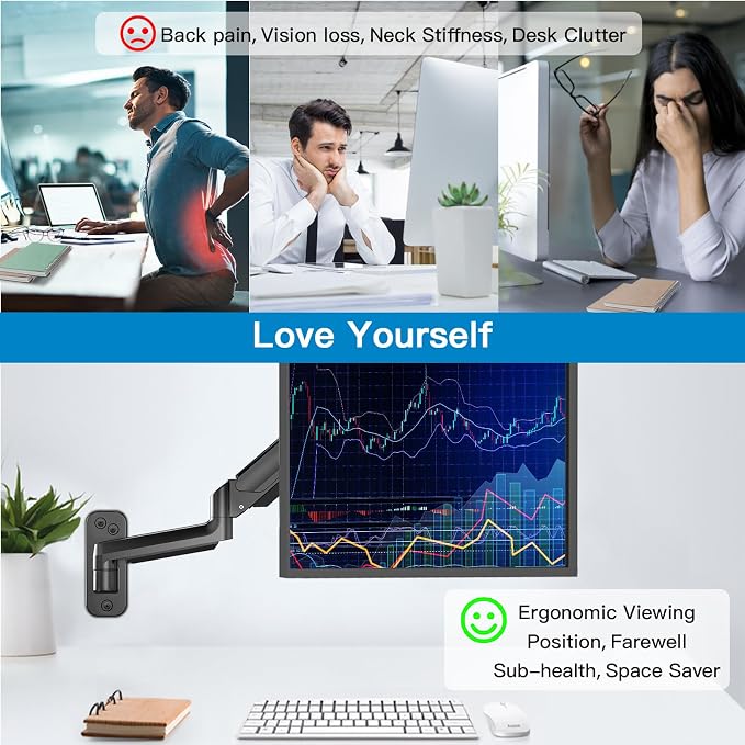 HUANUO Single Monitor Wall Mount for 13 to 32 Inch Computer Screen, Gaming Monitor Wall Mount Arm Holds up to 17.6lbs, Height Adjustable Full Motion Wall Monitor Mount-VESA Mount 75x75,100x100 - Image 7