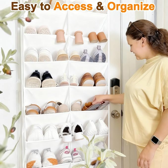 UVIAHOMI 20-30 Pairs Over the Door Shoe Organizer, Clear Pockets Hanging Shoe Storage for Closet, 10-Tier Door Shoes Rack, Handing Shoes Holder Fit All the Family's Sneakers, Boots, Heels, White - Image 6