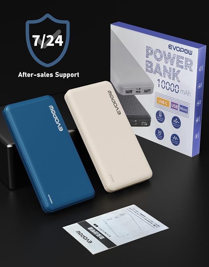 2Pack Portable Charger, 10000mAh Power Bank, Battery Pack, External Battery | Slimmer, Fast Charging, USB C in&Out, for iPhone Tablet Samsung Pixel Headphones etc (Blue&Beige) - Image 8