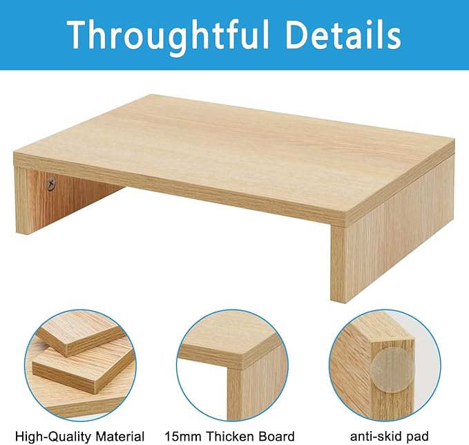 TEAMIX Wood Monitor Stand Riser for Desk - 14.2 inch, Small Laptop Stand | Natural Maple, Holds 80 lbs, Wooden Computer Stand with Storage, Ergonomic Design, Easy Assembly, For Home Office, Gaming - Image 3