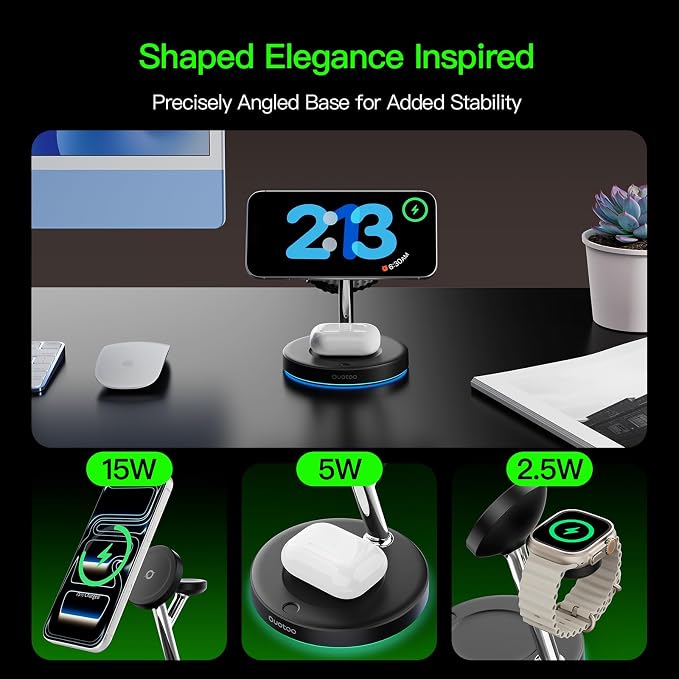 3 in 1 MagSafe Wireless Charger Stand for iPhone Apple Watch AirPods | Adjustable Blue Ambient Light,15W Magnetic Charging Station for iPhone 17 16 15 14 13 12 Series wireless charging station - Image 7