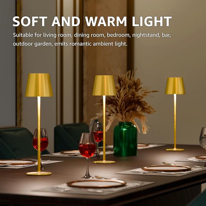uuffoo 3 Pack Cordless Table Lamp Rechargeable 5000mAH Battery Operated Lights Touch Control LED Portable Desk Lamps 3 Color Dimming for Outdoor Coffee Bedroom Kitchen (Gold) - Image 6