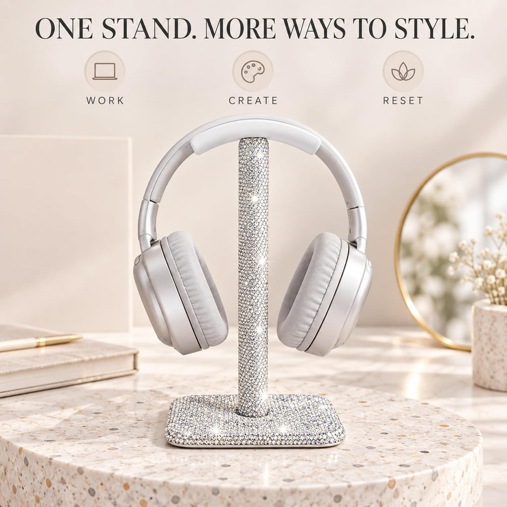 Headphone Stand for Desk, Silver Rhinestone Crystal Headset Holder - Image 6