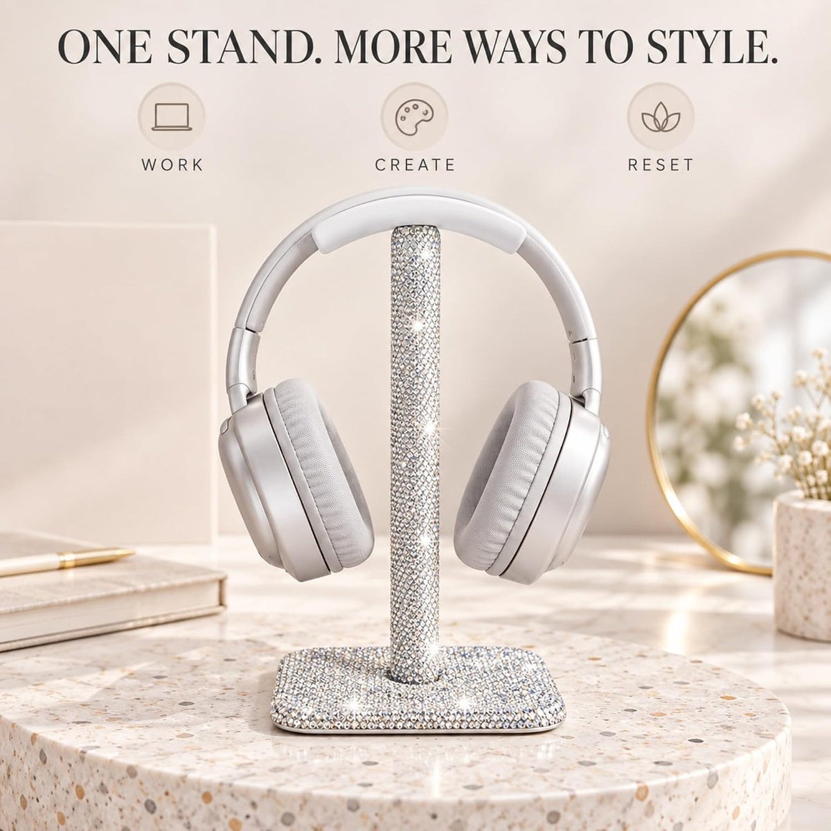 Headphone Stand for Desk, Silver Rhinestone Crystal Headset Holder - Image 6