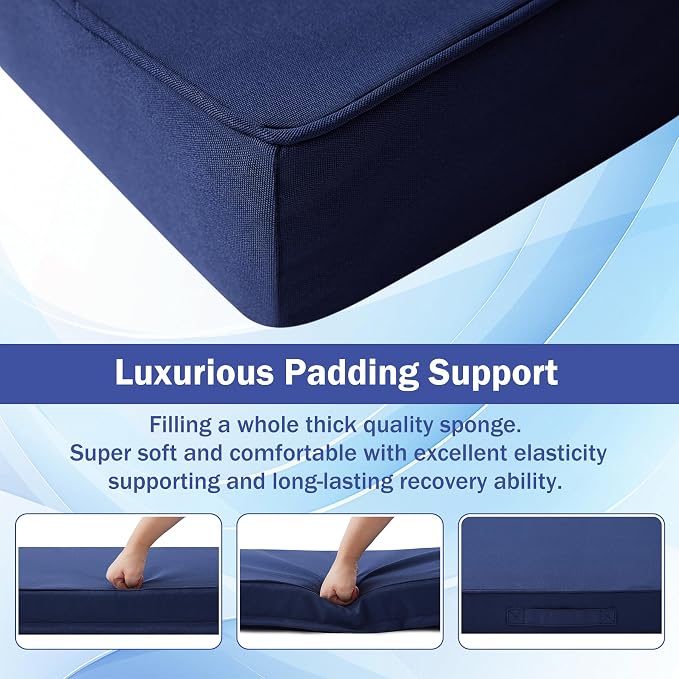 IASEAHK Patio Chair Cushions, 19" x 19" x 3" Outdoor Chair Cushions Set of 4, Waterproof Outdoor Cushions for Patio Furniture, Outdoors Seat Cushions with Handle and Ties, Navy Blue - Image 4