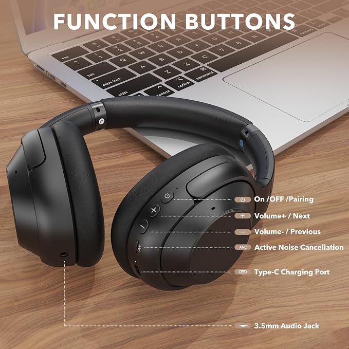 YMOO Active Noise Cancelling Headphones for Airplane Travel | LDAC Hi-Res Audio, Wired Wireless ANC, 100H Playtime Over Ear Headphones, Custom EQ via App, Bluetooth 6.0 Headset for All - Image 8