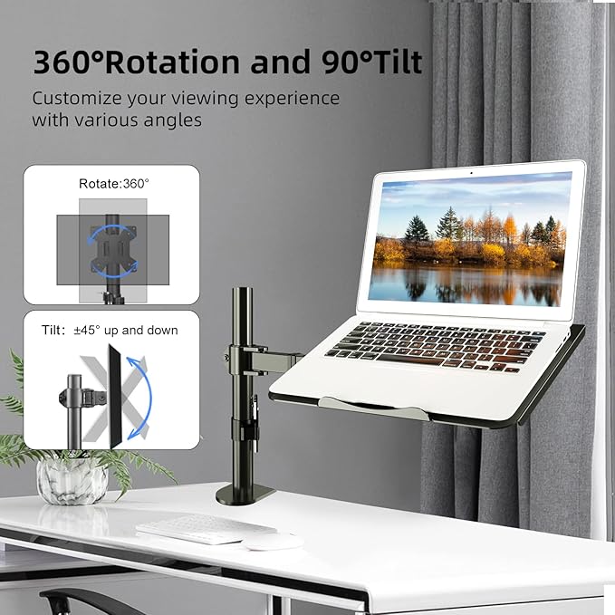 suptek Single Laptop Notebook Desk Mount with Tray for 13-27 inch Computer Screen, Fully Adjustable Laptop Desk Arm for Notebook up to 17’’, Weight up to 15.6 lbs - Image 4