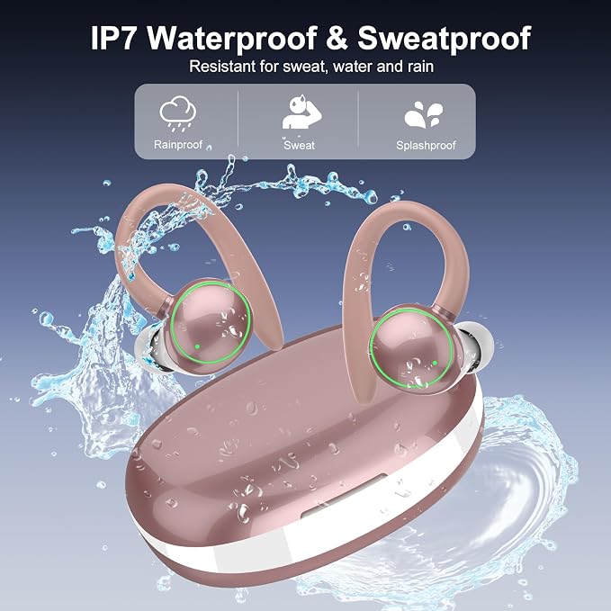 Wireless Earbuds, Bluetooth 5.4 Headphones Sport Over Ear Buds With ENC Mic | ENC Noise Cancelling Mic,48H, Wireless Earphone With Earhooks, Stereo Deep Bass, IP7 Waterproof for Workout Running,Rose Gold - Image 7