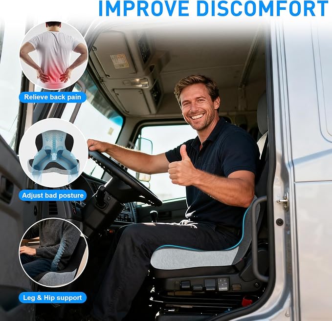 Denchy Memory Foam Car Seat Cushion with Back Support, Truck Driver Cushion | Seat Cushion with Lumbar Support Pillow for Long Driving, Orthopedic Butt Sitting Pad for Office Chair Pain Relief - Image 2