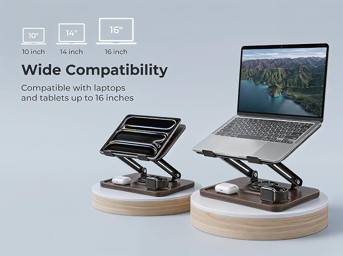 Laptop Stand for Desk,Adjustable Computer Stand with 360° Rotating Base,Foldable & Portable Laptop Stand,Ergonomic Laptop Riser for Collaborative Work,Fits up to 15.6" Notebooks/Laptops - Image 6