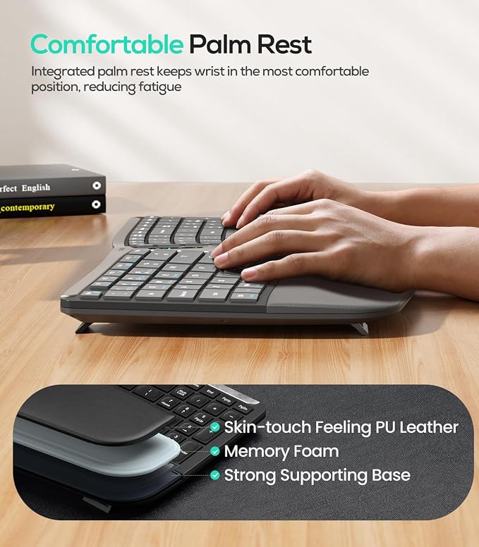 Nulea RT07B Wireless Ergonomic Keyboard - Split Keyboard, Wrist Rest, Natural Typing, Bluetooth and USB Connectivity, USB-C Rechargeable,Compatible with Windows Mac (Silver White) - Image 4