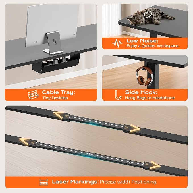 Huuger Dual Motor Electric Standing Desk Frame, Sit Stand up Desk Leg for 47.2” to 86.6” Desktop, Computer Desk Leg with Cable Tray, 3 Memory Height Presets, 2 Hooks, Black Frame Only - Image 8