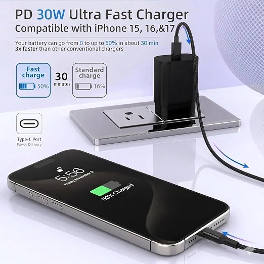 4-Pack (6ft 6ft 10ft 10ft) 60W USB C to USB C Fast Charging Cable | Type C to C Charger Cord Compatible with iPhone 17, 17 Air,16,16 Plus,15, Pro Max, iPad Pro, Galaxy S24/S23/S22 - Black - Image 6