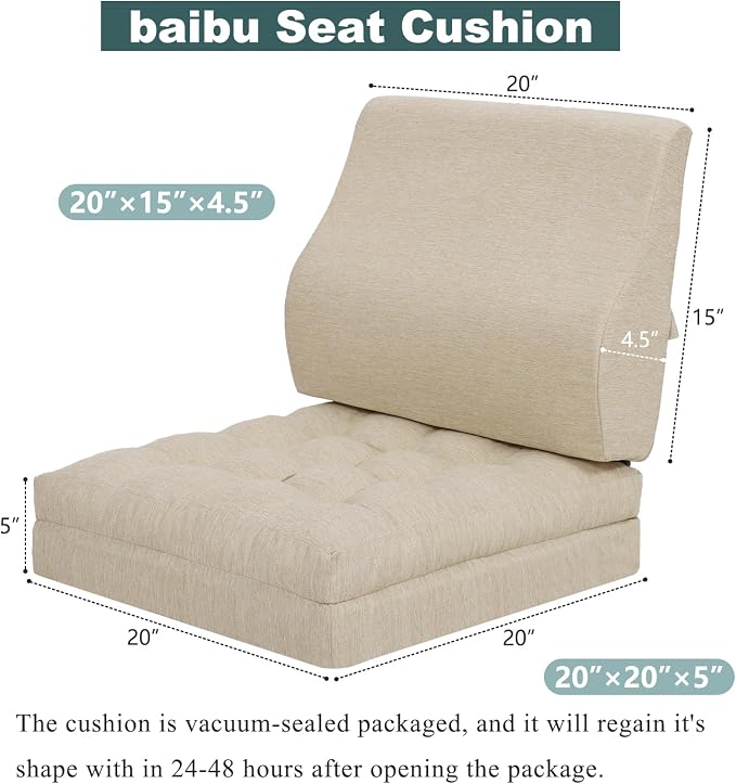 baibu Memory Foam Recliner Cushions with Lumbar Support Pillow Set for Elderly, 20x20x5 Inch Dual-Layer Design Non-Slip Recliner Seat Cushion & Back Support Pillow for Reduce Hip & Lumbar Pain, Beige - Image 2