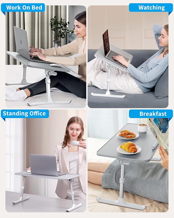SAIJI Non-Slip Leather Laptop Bed Tray Table,Lap Desk with Laptop Stopper | Portable Height & Angle Adjustable Laptop Stand with Foldable Legs, Notebook Stand Reading Desk for Sofa Couch - Image 6