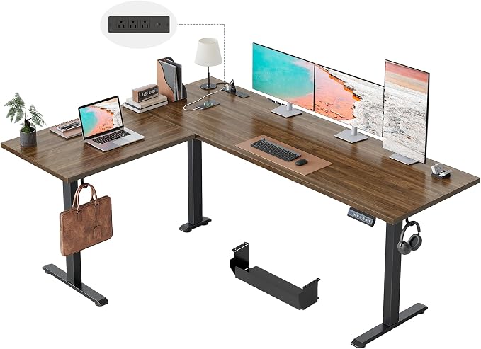 Klicelor L Shaped Standing Desk 63 x 48 Inch,Electric Height Adjustable Corner Desk with Cable Management & Power Outlets, Ergonomic Sit Stand Up Computer Table for Home Office,Dark Walnut by Unknown