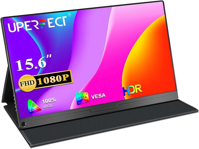 UPERFECT Portable Monitor, 15.6" IPS 1920X1080 FHD Eye Care Travel Screen | USB C, HDMI, Dual Speaker, VESA, Gaming Monitor, External Monitor for Laptop PC Phone w/Case by UPERFECT