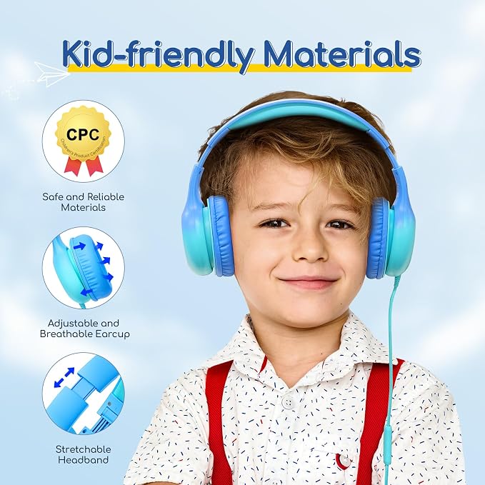 EarFun K1 Kids Headphones Wired with Mic, USB Type C Headphones for Kids | 85/94dB Volume Limit, Portable Wired Headphone with Shareport, Stereo Sound Foldable Headset for School/Toddler/Tablet, Cyan - Image 4