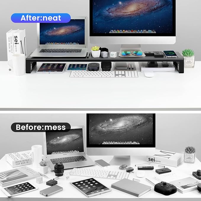 Vaydeer Dual Monitor Stand, Double Monitor Riser with Wireless Charger and 4 USB 3.0 Hub Ports, Metal Desk Raiser for 2 Monitors, PC Screen iMac Studio Display Gaming Office Work Space Saver Organizer - Image 4